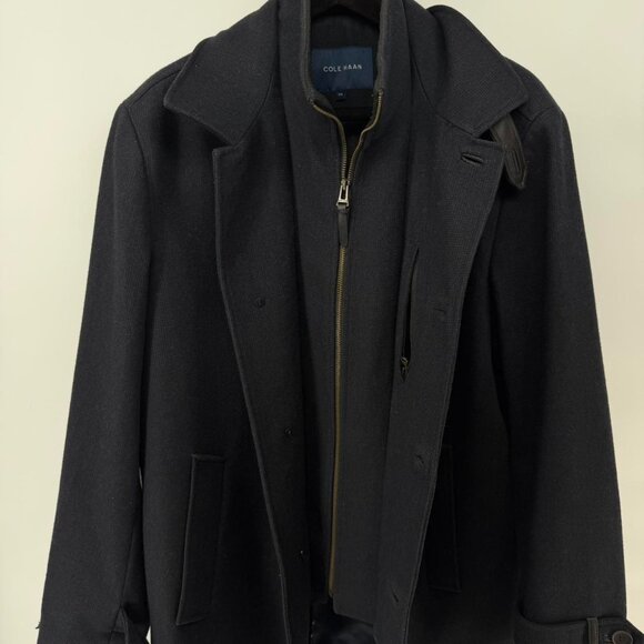 Cole Haan Men's Size XXL Classic Collared Wool-Blend Car Coat Navy - Picture 6 of 8